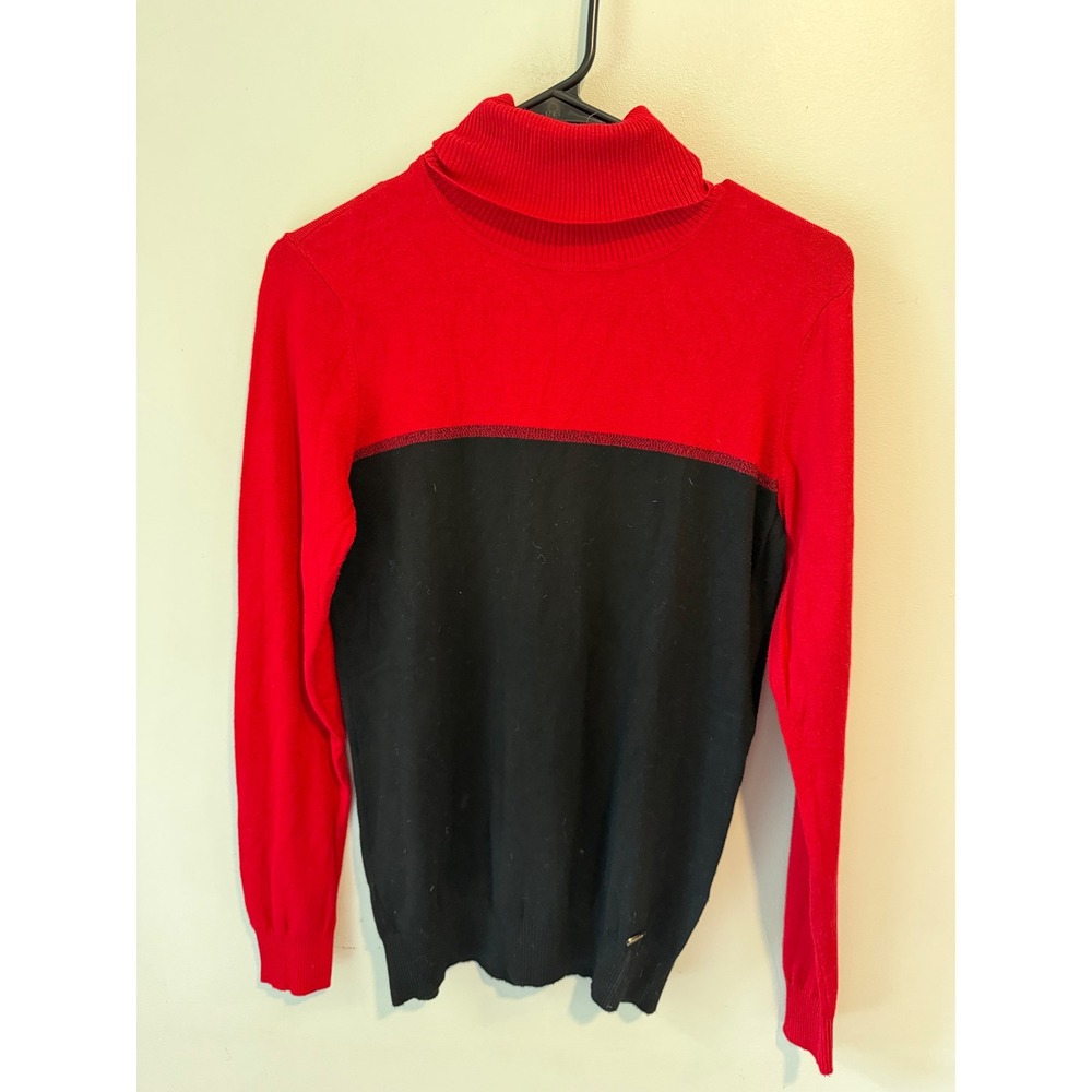 Calvin Klein Womens Red Black Colorblock Turtleneck Sweater Size Medium M9VSY092